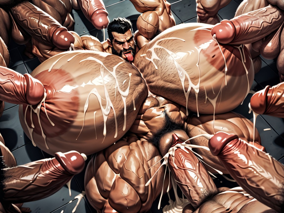 Hairy Thick Hyper Muscled Body, 25+, Angry AI Gay Porn