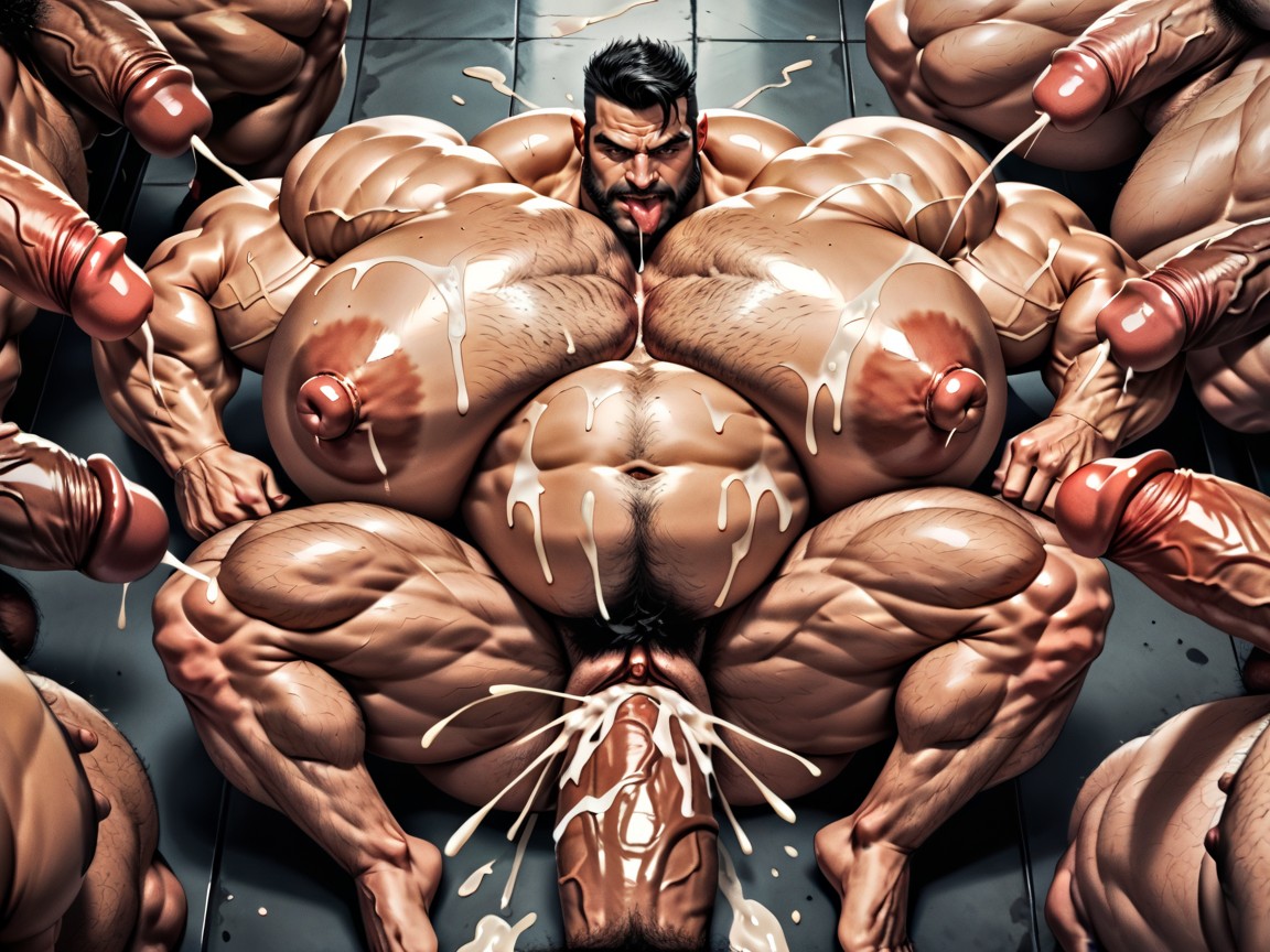 Cum Everywhere On Bodies, Angry, Hairy Thick Hyper Muscled Body AI Gay Porn