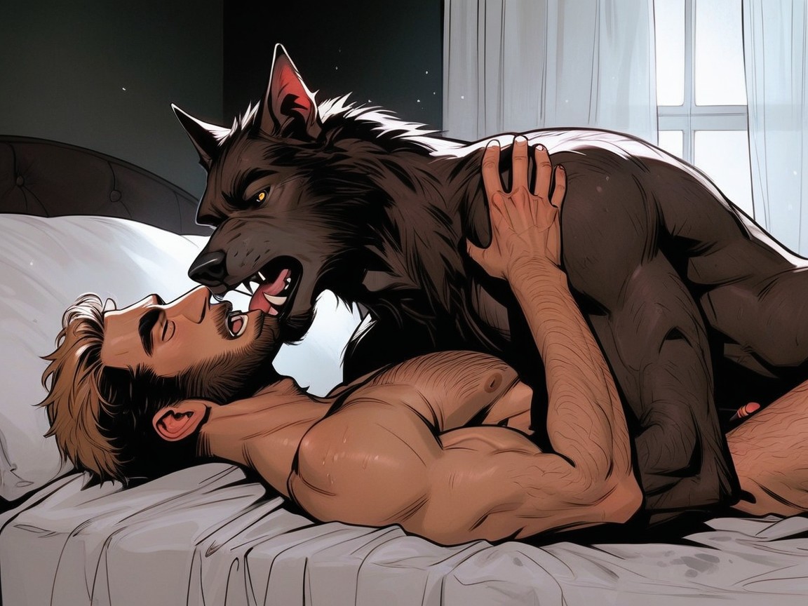 Detailed Full Body Wide-shot, White Human Male, Laying AI Gay Porn