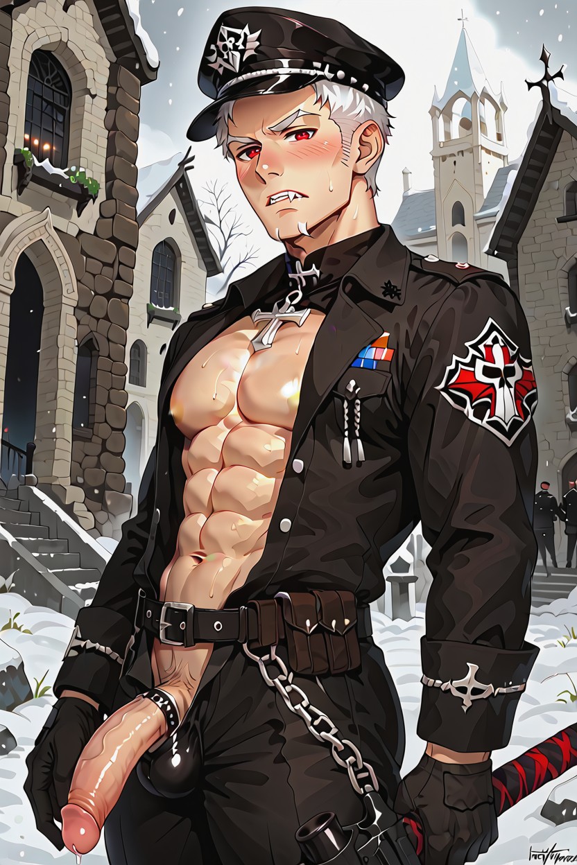 Fully Clothed, Open Shirt Showing Chest And Six-pack Abs, Night AI Gay Porn