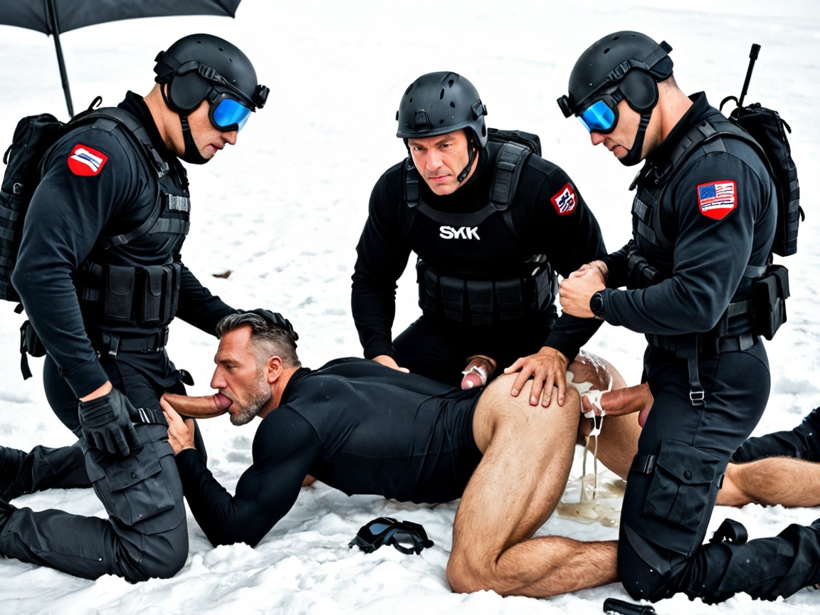 Black Tactical Gear, Men Only Group Sex, Black Gloves AI Gay Porn