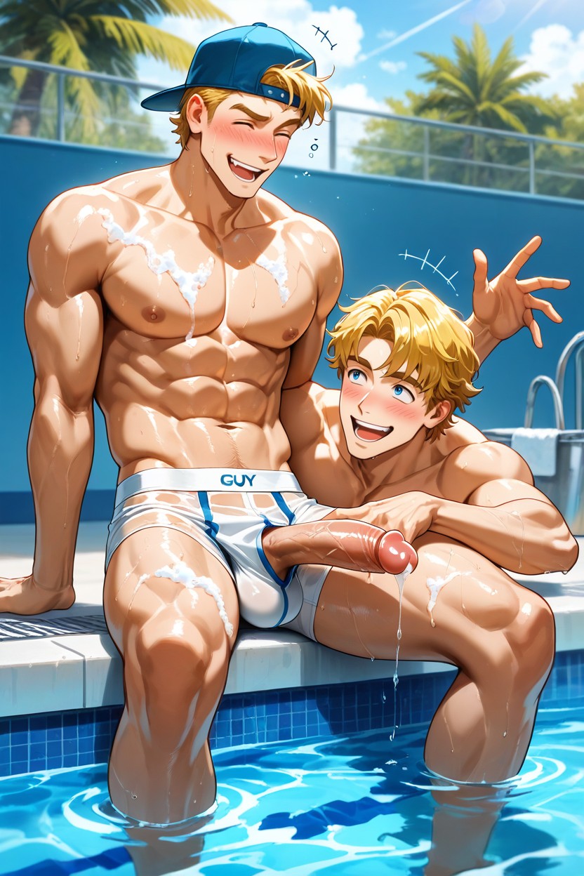 Sporty Shorts, Suds On Body, Wet AI Gay Porn