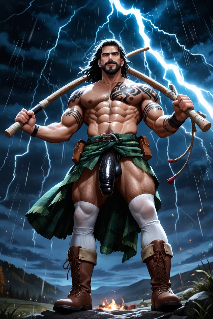 Lightning, Full Body Shot, Long Messy Black Hair AI Gay Porn