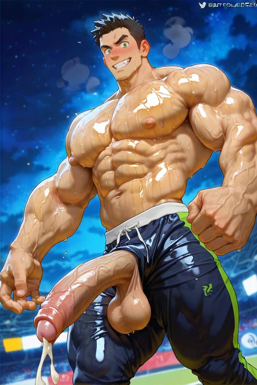 Heavy Balls, Shirtless, Side View AI Gay Porn