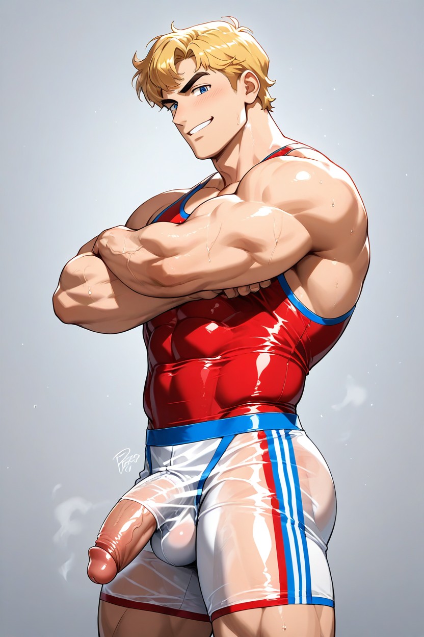 Medium, Penis Is Coming Out Of Singlet, Confident Smirk AI Gay Porn