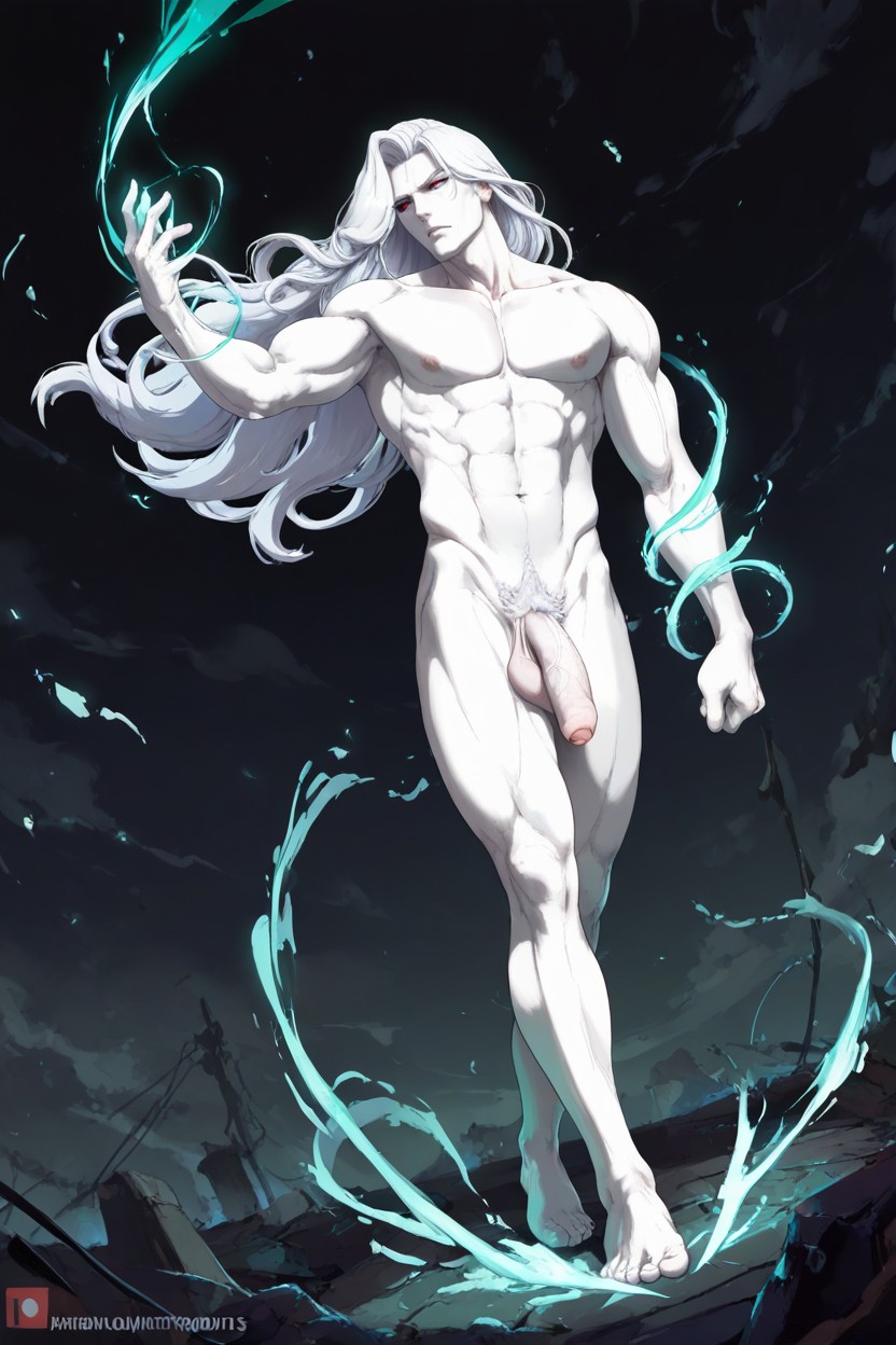Covering His Crotch, Skinny, White Pubic Hair AI Gay Porn