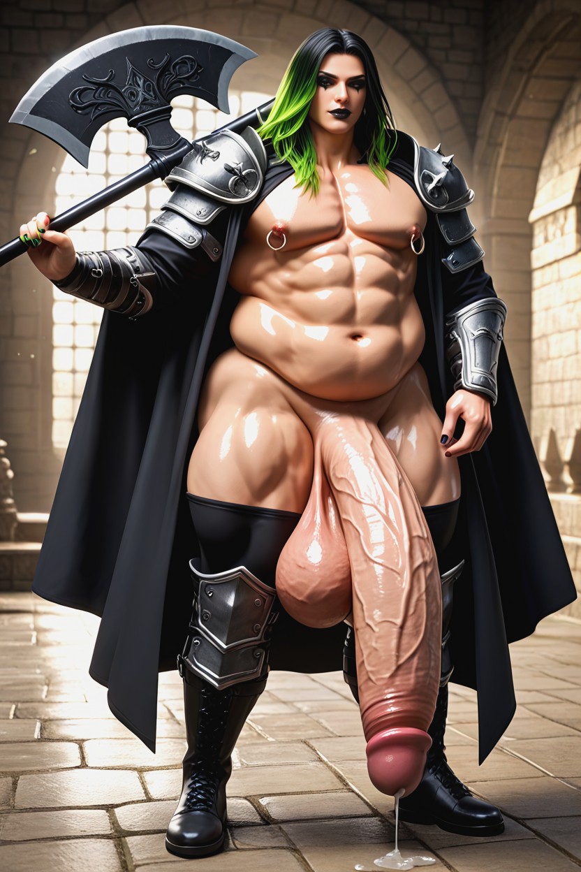 Holding Axe, Black Boots, Fantasy Castle Setting AI Gay Porn
