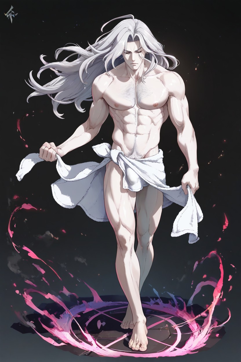 White Chest Hair, Wearing Towel In Waist, White Pubic Hair AI Gay Porn
