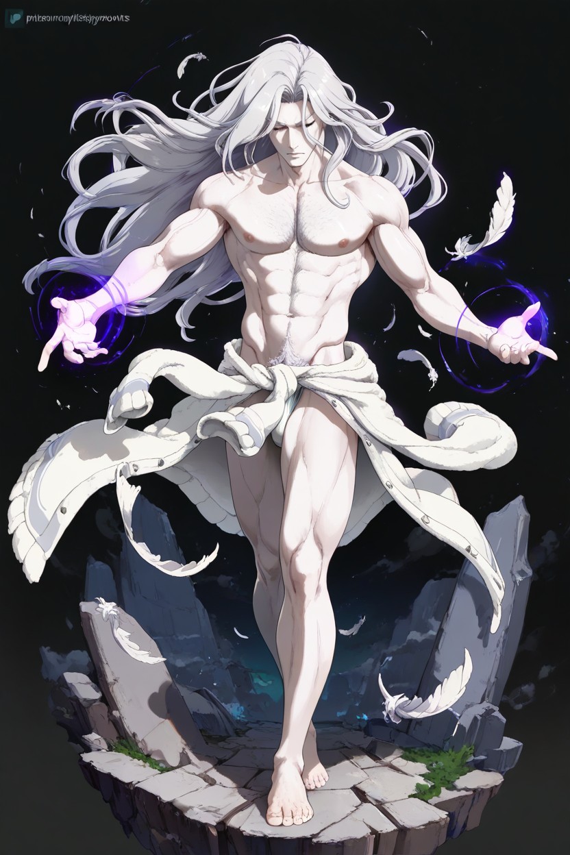 Fighting, Masculine, White Long Hair AI Gay Porn