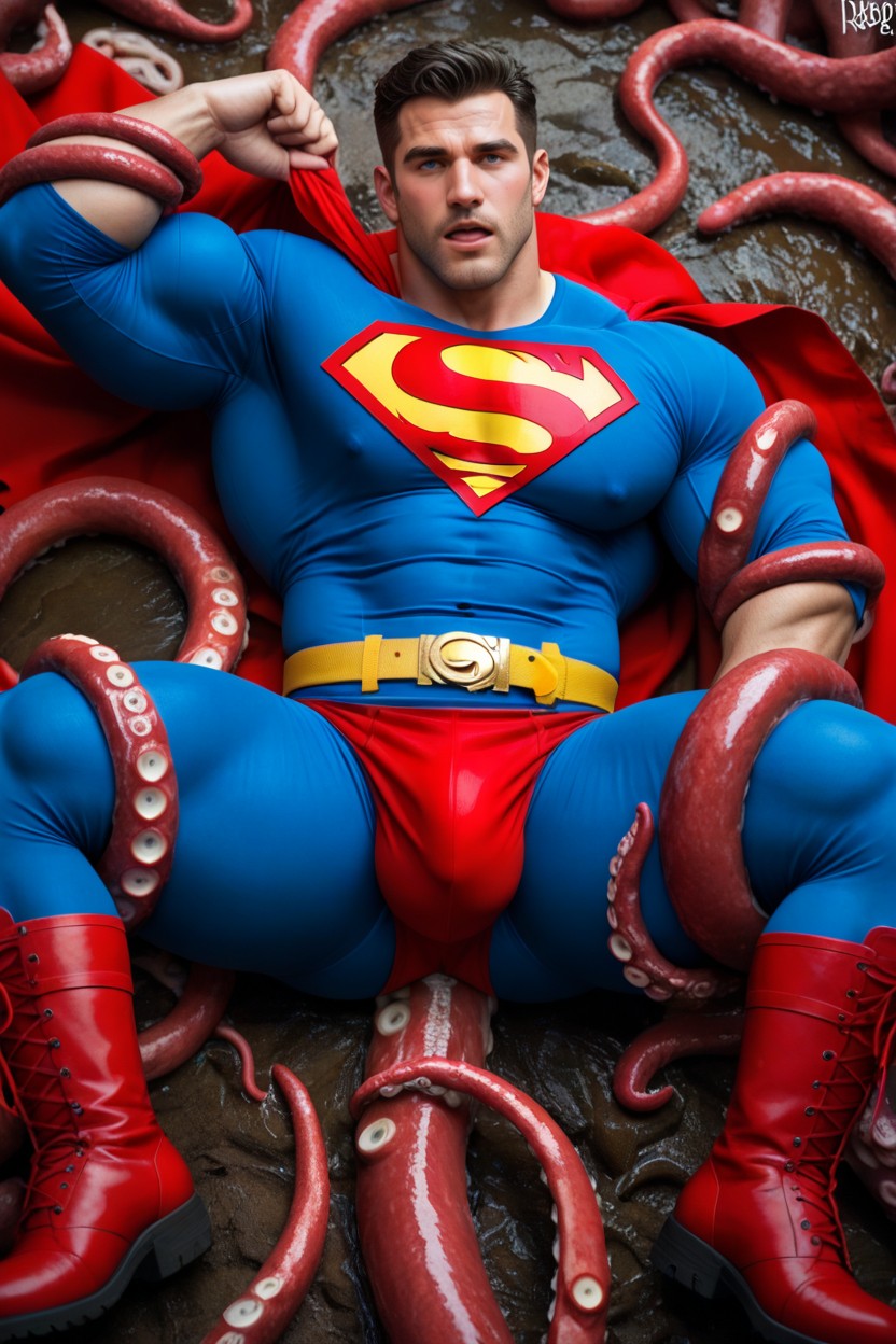 Hyper Massive Pecs, Side View, Long-sleeved Blue Shirt With Red And Yellow S AI Gay Porn