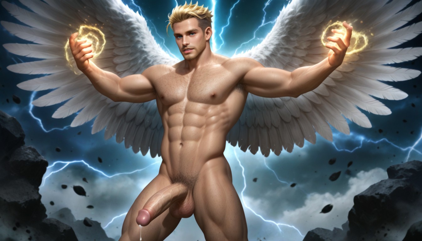 Divine, Pale Luminous Skin, Pearlescent Iridescent Feathers AI Gay Porn