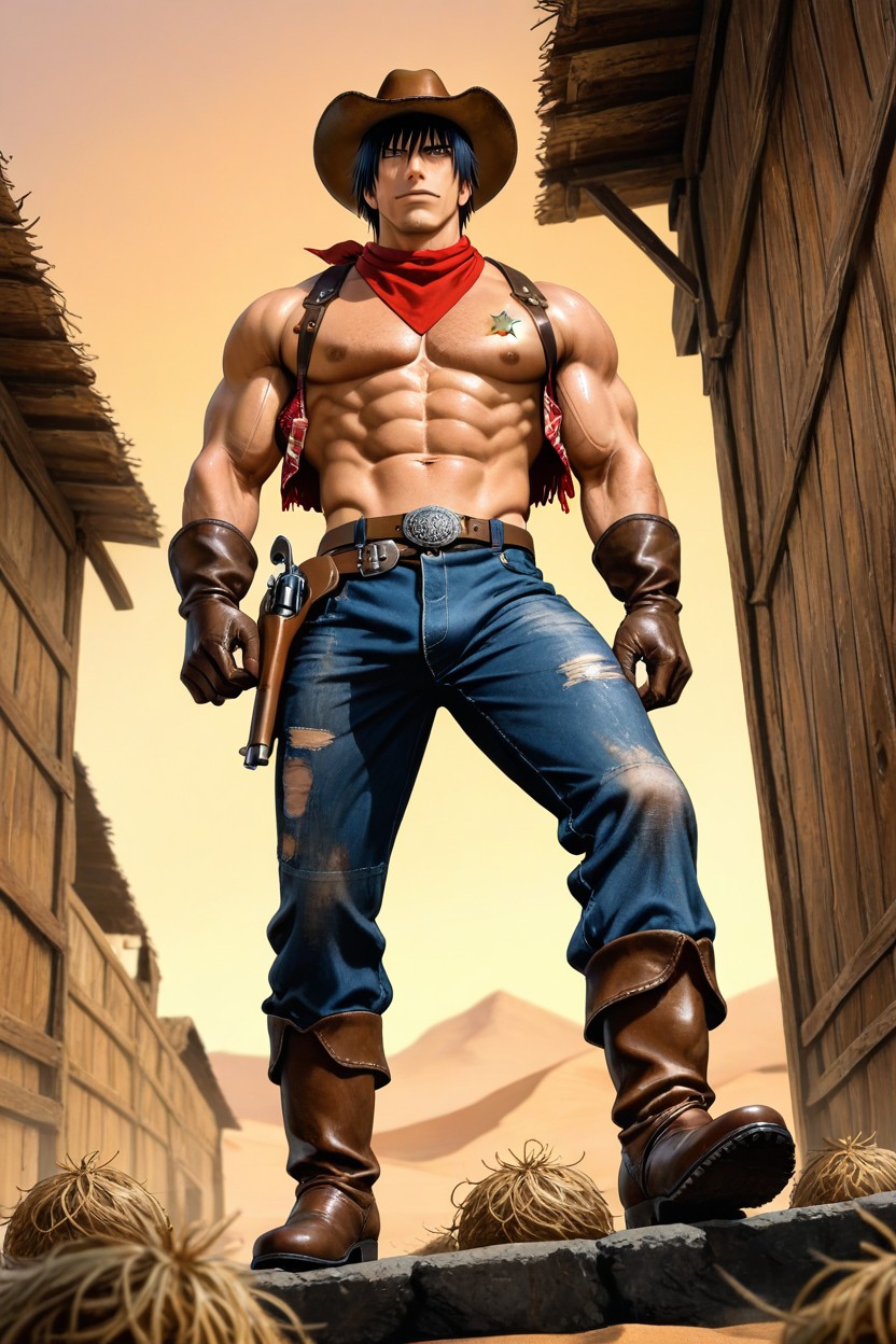 Big Dick, Sunset Lighting, Gun Belt AI Gay Porn
