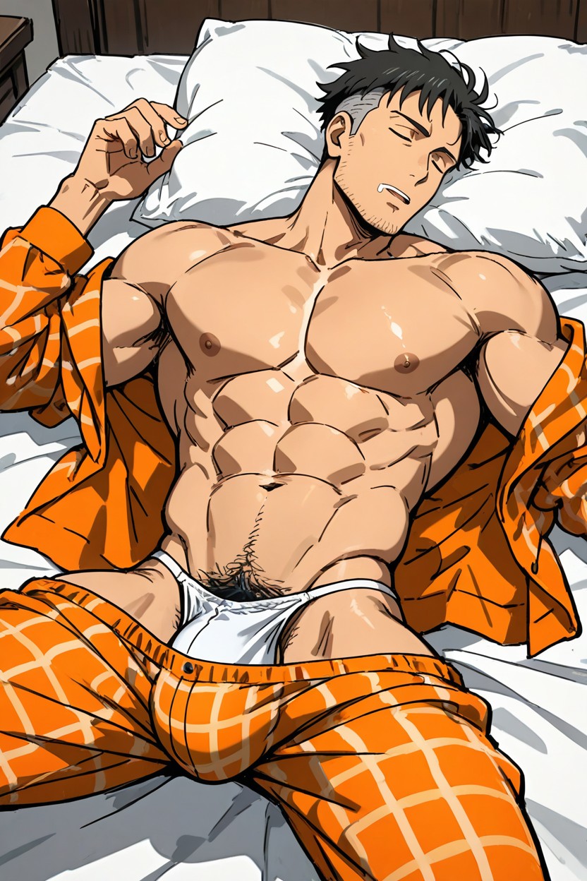 Black Hair, Girthy, Right Hand Touch Abs AI Gay Porn