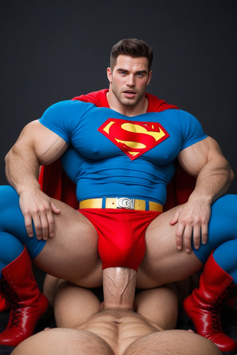 Red Boots, Pulling His Legs Apart By The Knees, Clean-shaven AI Gay Porn