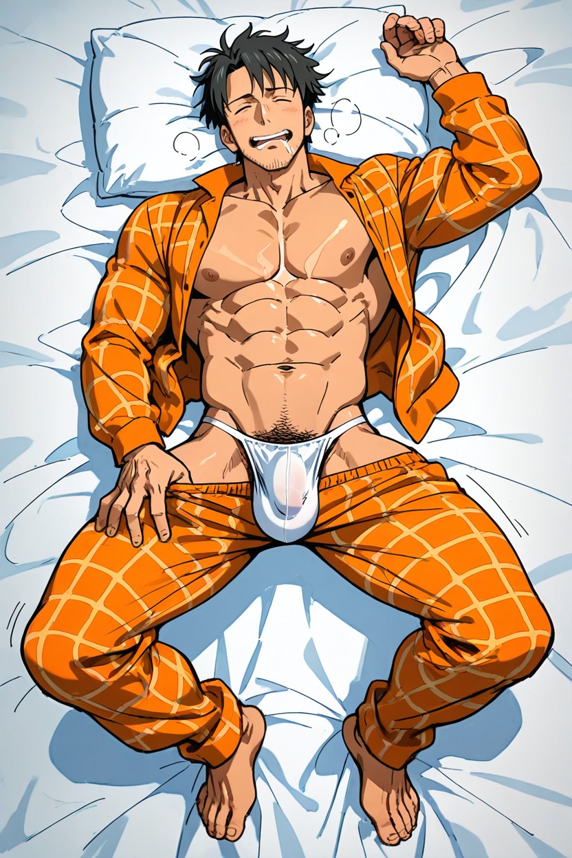 Right Hand Touch Abs, Fit Body, Masculine AI Gay Porn