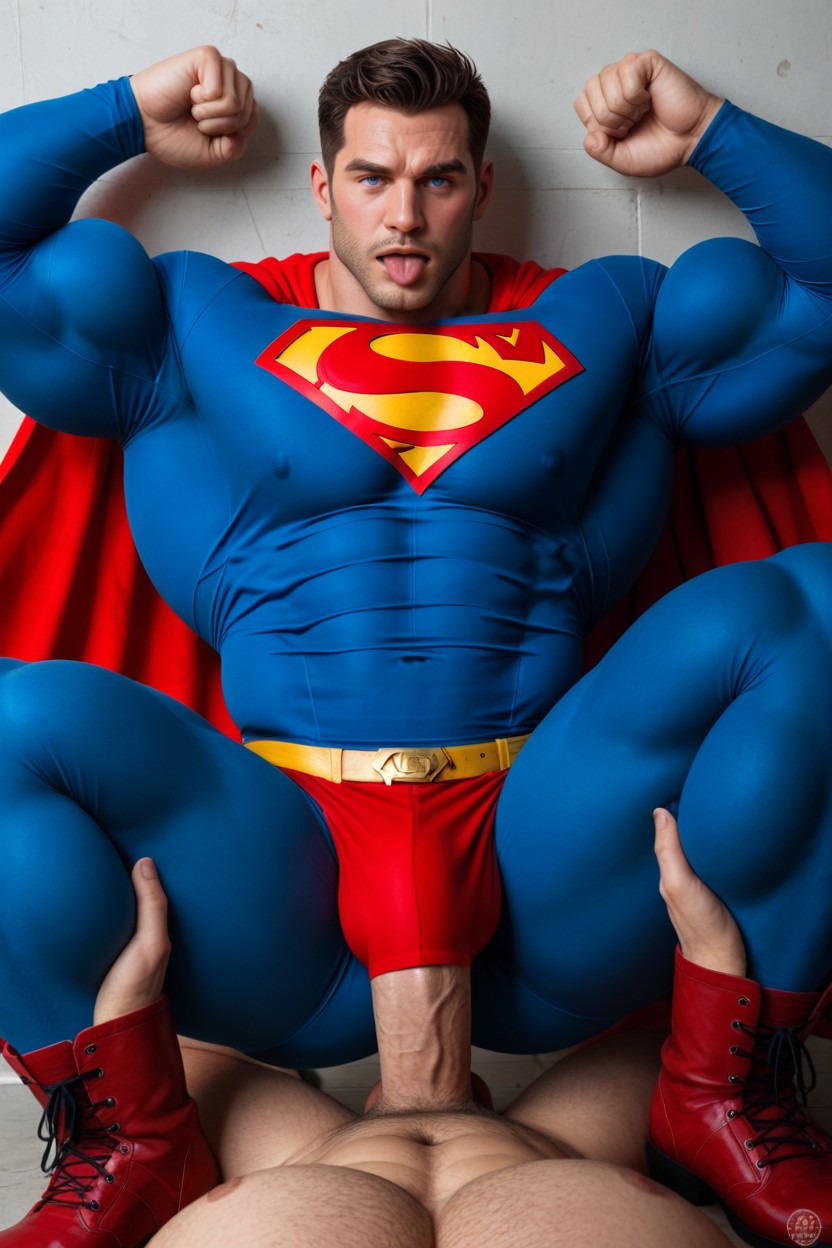 Huge Shoulders, Muy Micro Pene, Blue Shirt With S Logo Porno gay IA