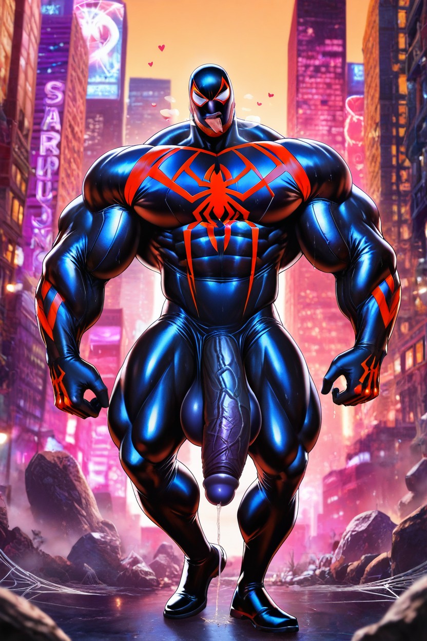 Impossibly Long Hyper Penis, Simple Cyberpunk Background, Miguel O'hara From Spider-man Across The Spider-verse AI Gay Porn