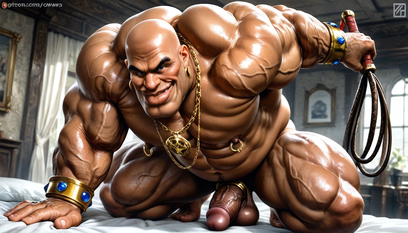 Exposed Muscle Thighs, Golden Necklaces, Lying On A Luxurious Bed AI Gay Porn