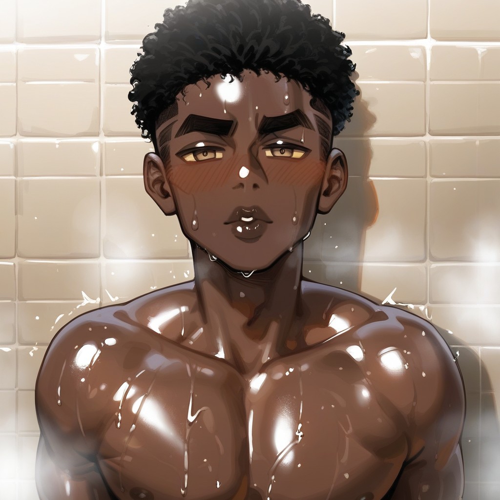 Very Dark Skin, Thick Eyebrows, Game's Topico Porno IA Gay