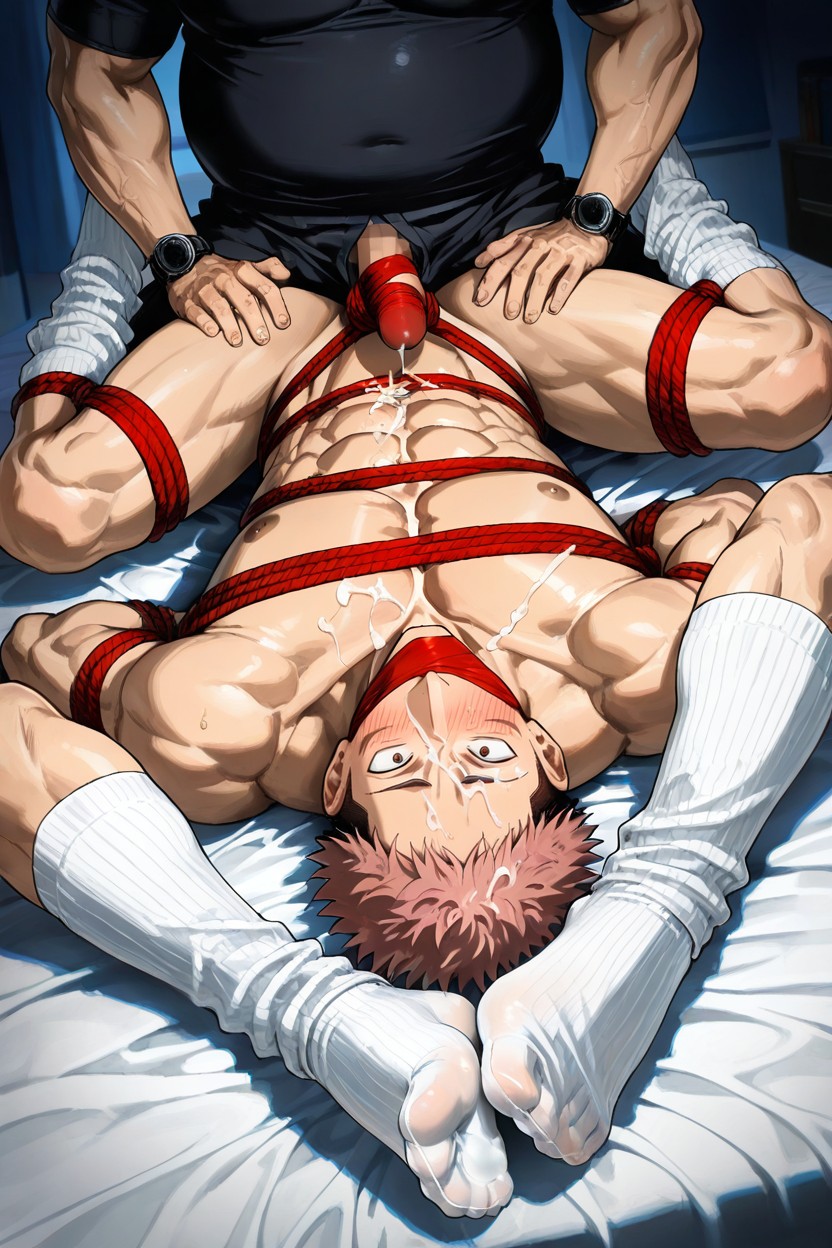 Big Arched Feet, Dark Lighting, Itadori Yuuji Groped By Old Fat Man AI Gay Porn