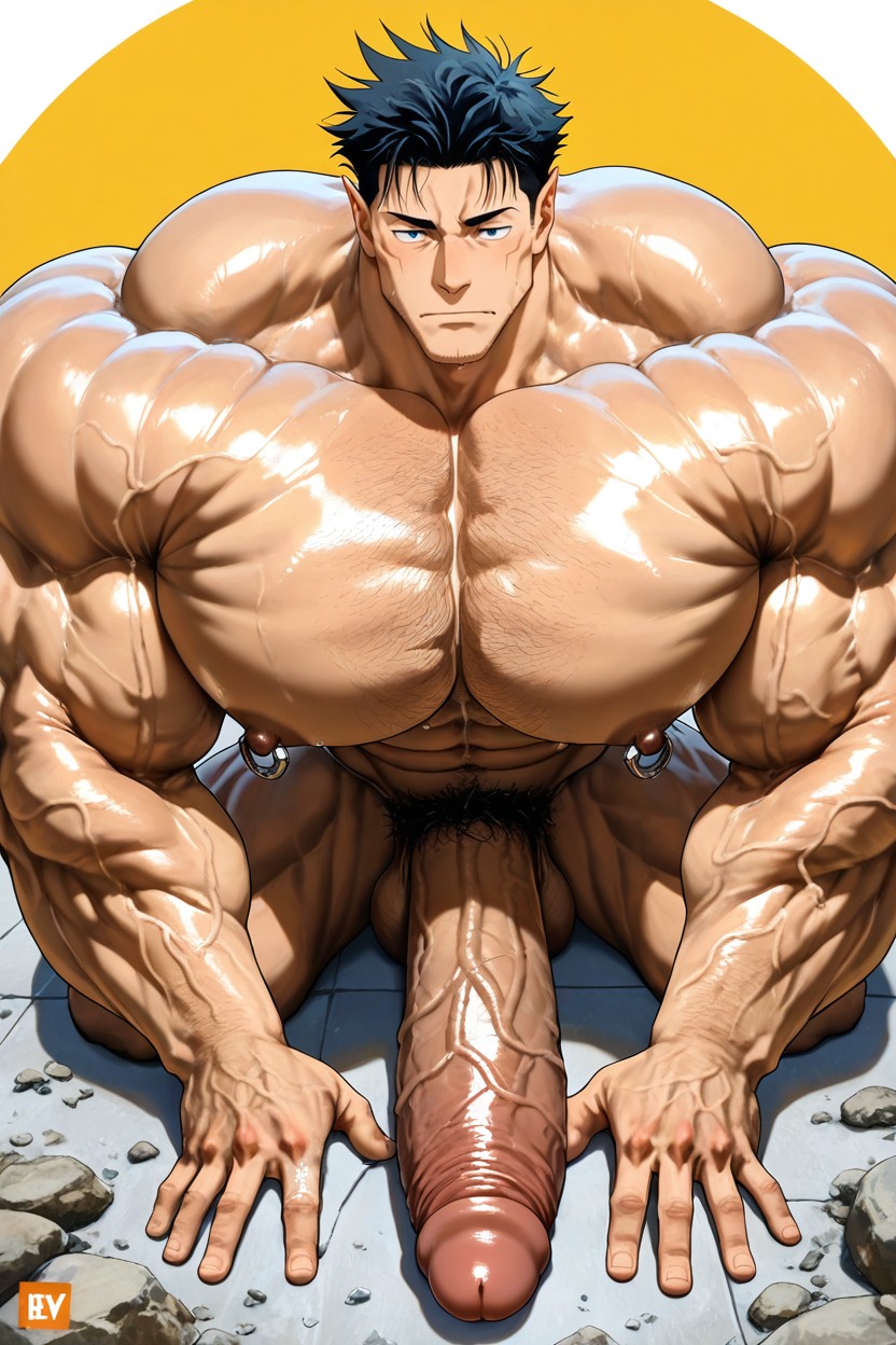 Hyper Nipples, Hairy Crotch, Masculine AI Gay Porn