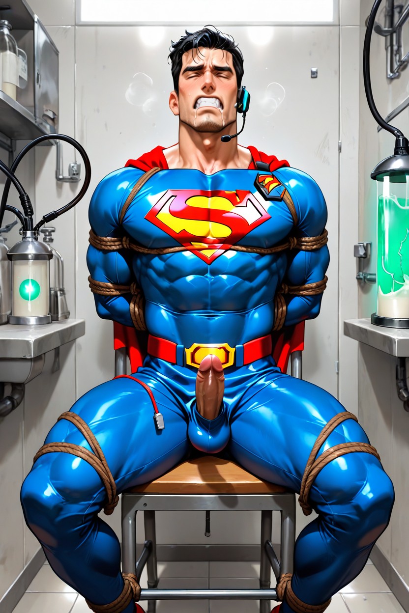 Superman Costume, Glowing Green Parts, Crotch Exposed AI Gay Porn