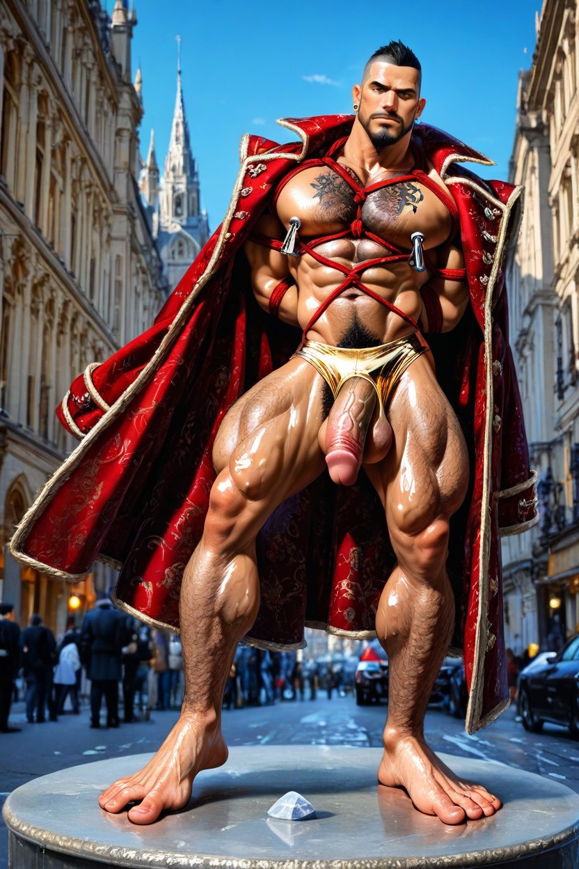 Hyper Details, Gold Speedo, Extremely Long Feet AI Gay Porn