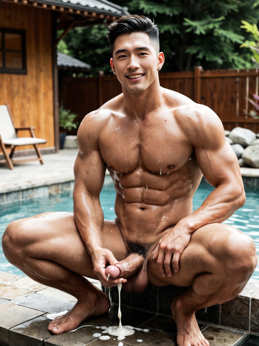 Handsome Korean Man Masturbating While Sweating In The Warm Sunshine, Moaning, Male Focus AI Gay Porn