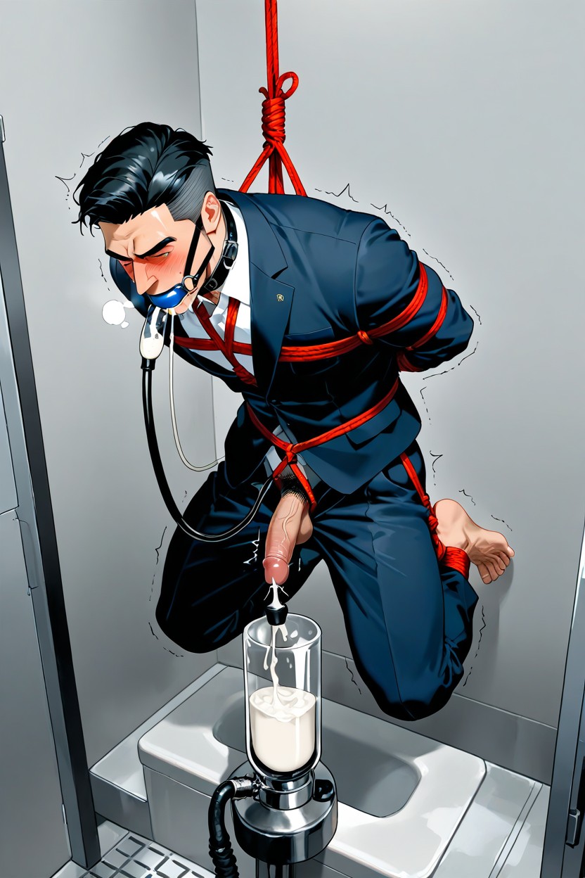 Sperm Collecting Machine, Cum In Glass Container, Businessman Bondage AI Gay Porn