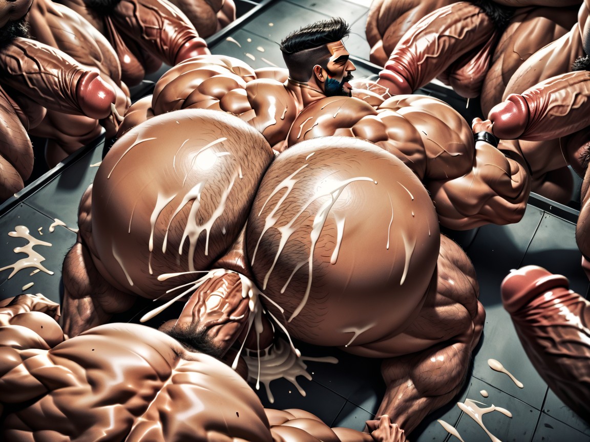 Hyper Boobed Transmen Massive Orgy, Hairy Thick Hyper Muscled Body, Rough Chiseled Tough Looking Transmen AI Gay Porn