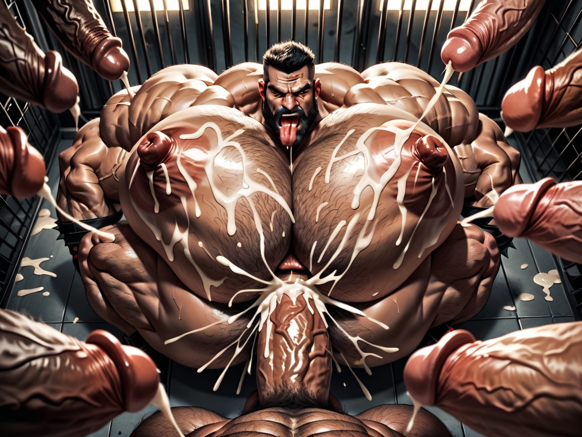 Gang Bang, Hyper Bulky, Thick Bearded AI Gay Porn