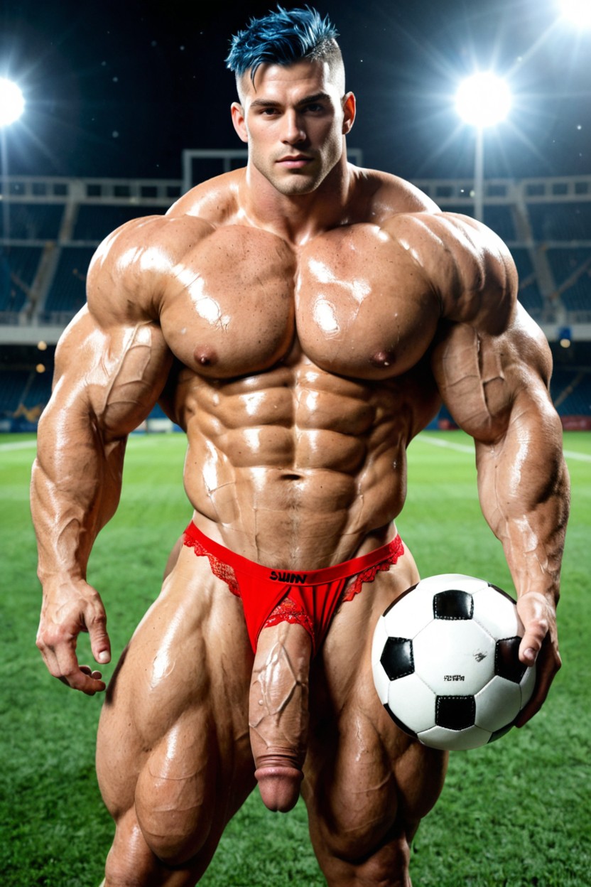 Blonde, Freckles, Rugged Man Standing Near Football Field AI Gay Porn