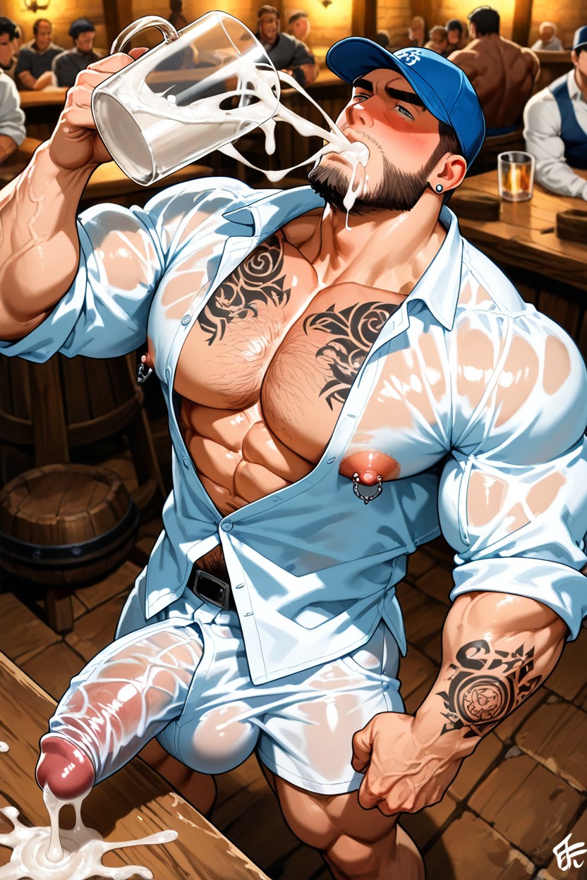Bust Shot, Nipple Piercings, Blushing AI Gay Porn