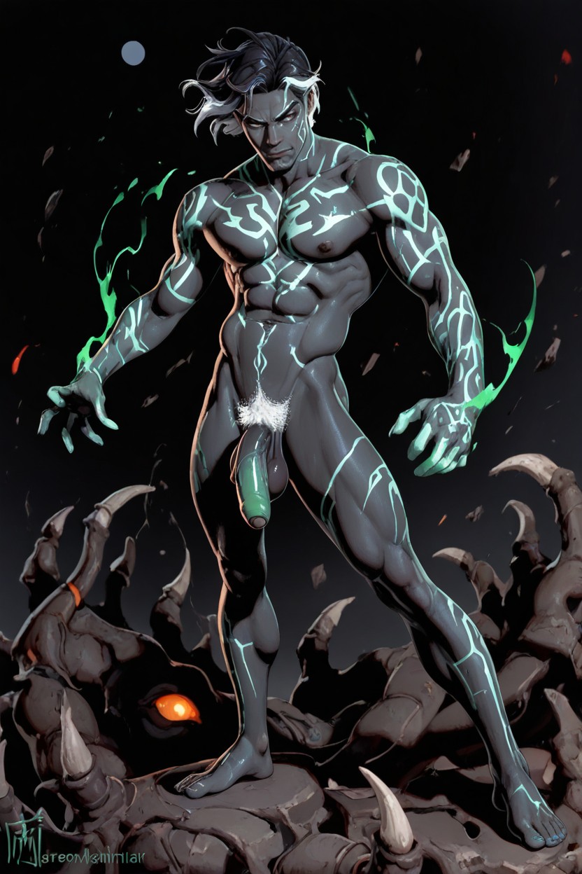 Black Marble Man, Wind, Green Skin AI Gay Porn