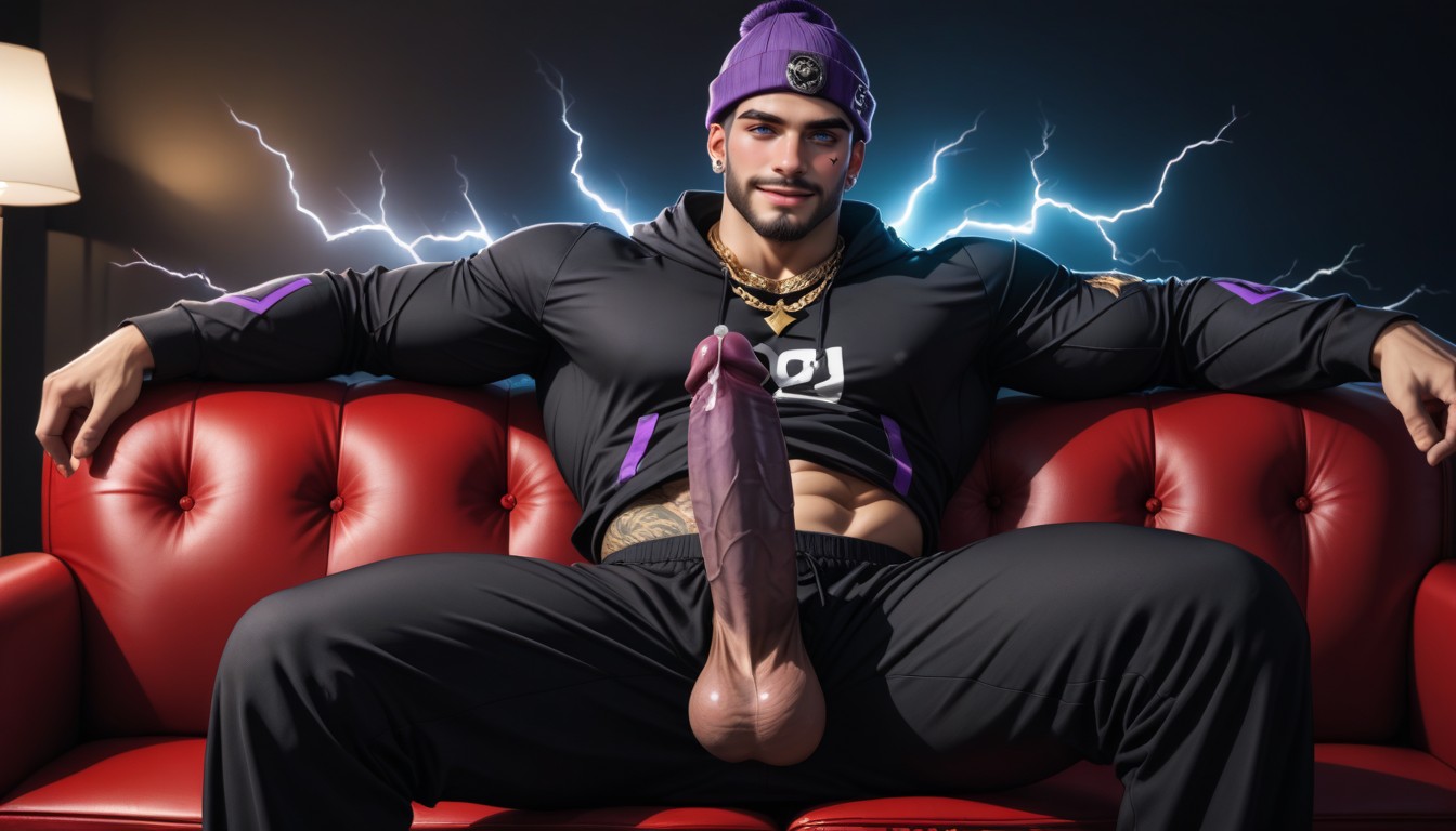 Lightning Tattoos, Gigantic, Hair Covering Eyes AI Gay Porn