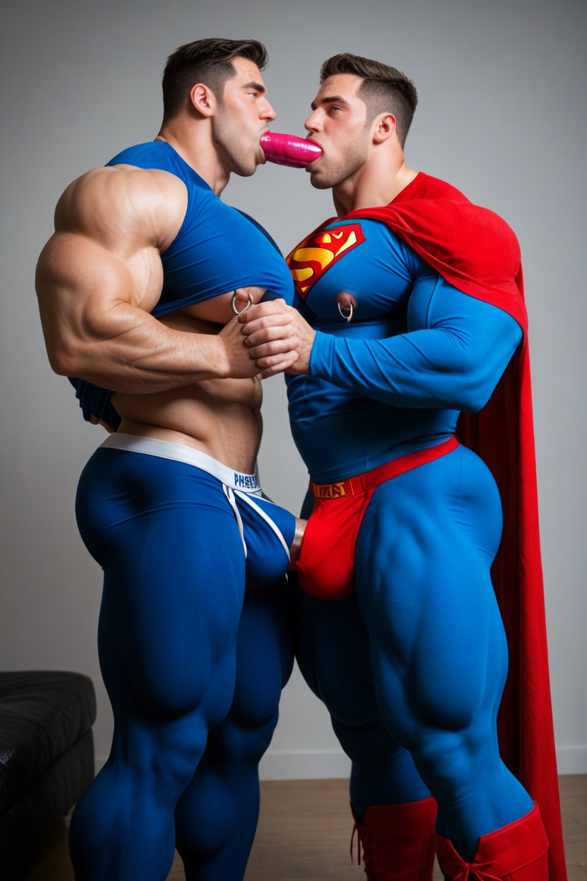 In Heat, Long-sleeved Blue Shirt With Red And Yellow S, More Muscles AI Gay Porn