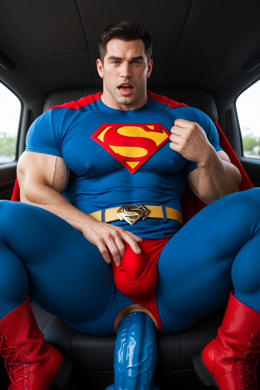Huge Muscled Superman, Cosplay, Skin Tight Blue Tights AI Gay Porn