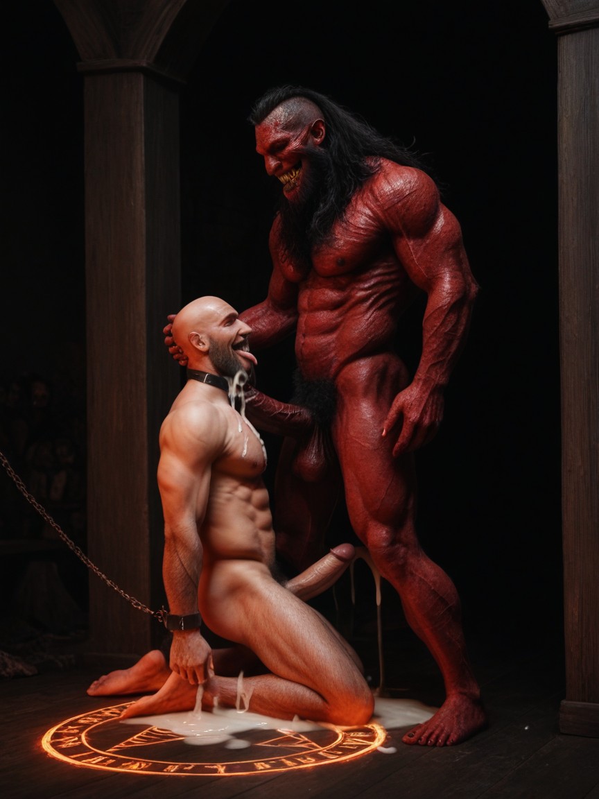 Man Drooling, Pleasure, Evil Magic Summoning Circle AI Gay Porn