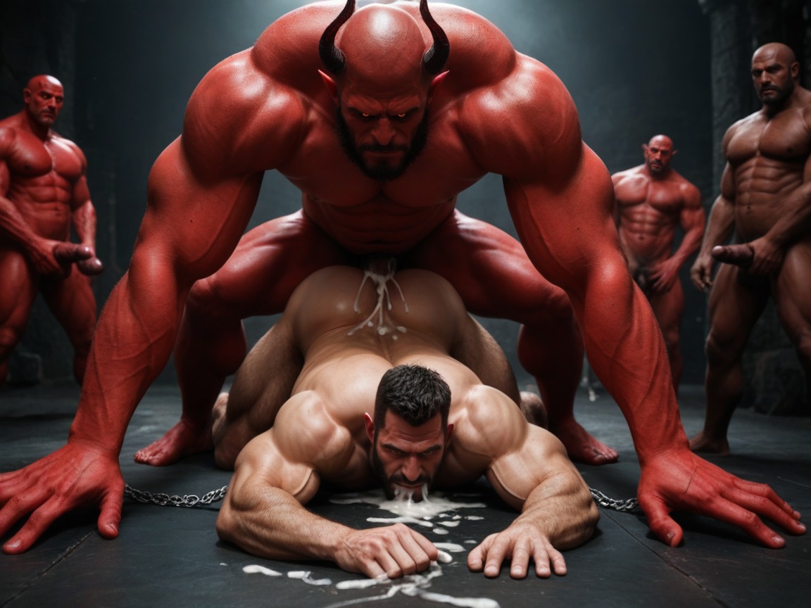 Multiple Red Demons Fuck Human, Scary Sex Demon, Receiving Multiple Cocks AI Gay Porn