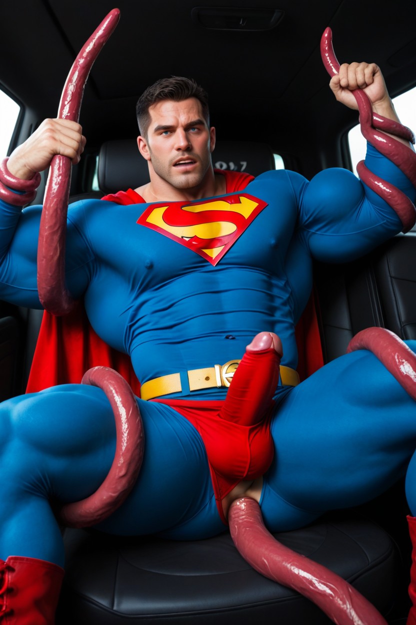 Blue Eyes With Black Hair, Tentacles Around His Legs And Goingup His Asshole Fully Clothed In Costume, More Muscles AI Gay Porn