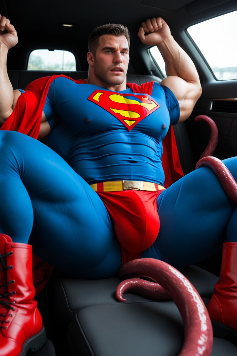 Full-face Blush, Bright Ice Blue Eyes, Tentacles Kneading His Boobs AI Gay Porn