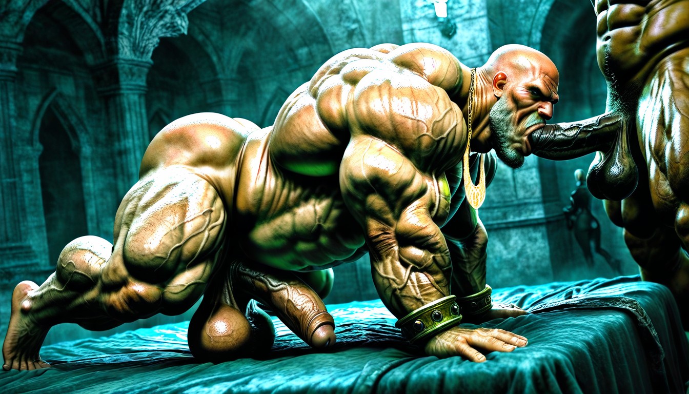 Exposed Muscle Thighs, Square Jaw, Huge Lips AI Gay Porn