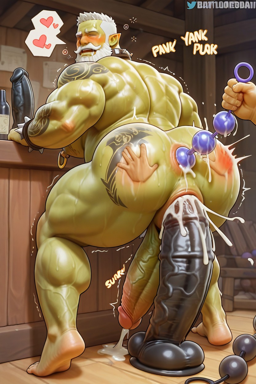 Yank Huge Anal Beads, Mustache, Impossibly Long Hyper Penis AI Gay Porn