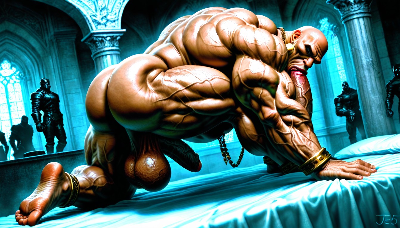 Hyper Wide Shoulders, Huge Jaw, 3 People AI Gay Porn