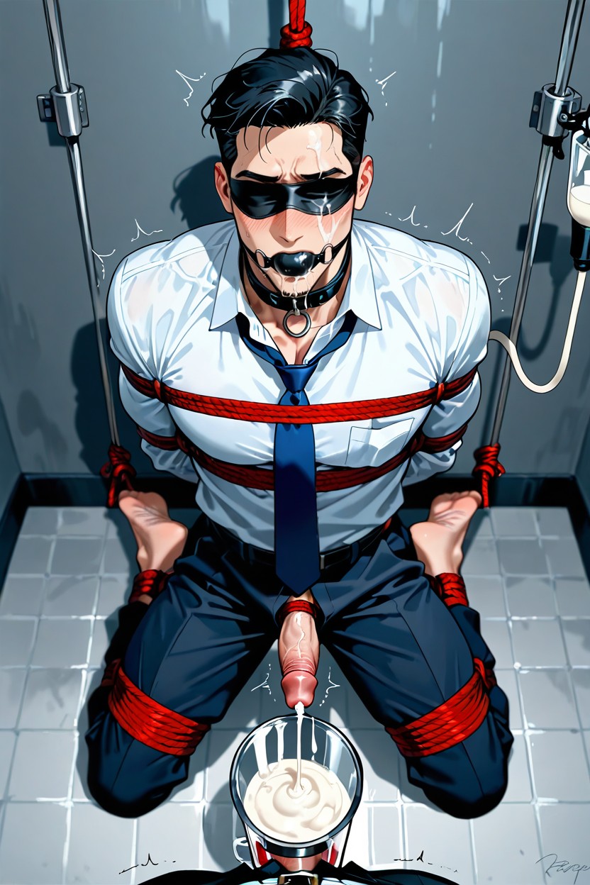 Black Hair, Penis Strapped Into Sperm Extraction Machine, Solo AI Gay Porn