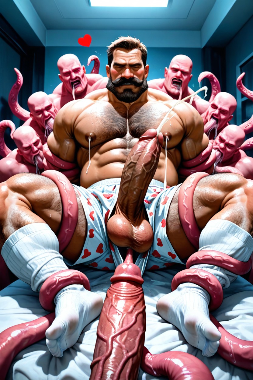 White Boxers With Solid Red Heart Pattern Being Pulled Down Revealing Huge Thick Cock, Front View, Huge Cumshot Porno gay IA