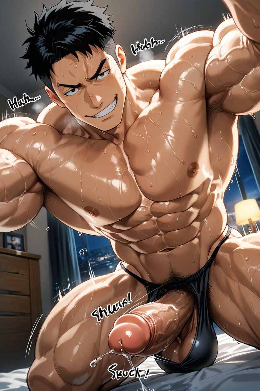 Black Hair, Crawling, Detailed AI Gay Porn