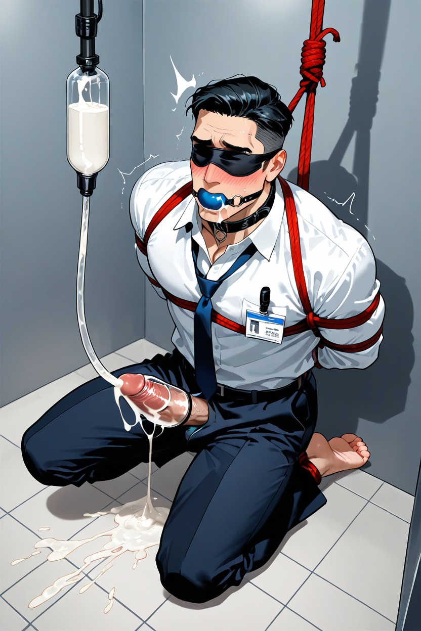 Barefoot, Milking Machine, Kneeling Suspended By Ropes AI Gay Porn