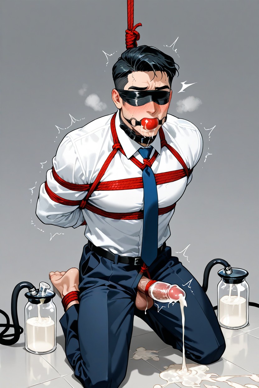 Shibari, Full Body, Gray Background AI Gay Porn