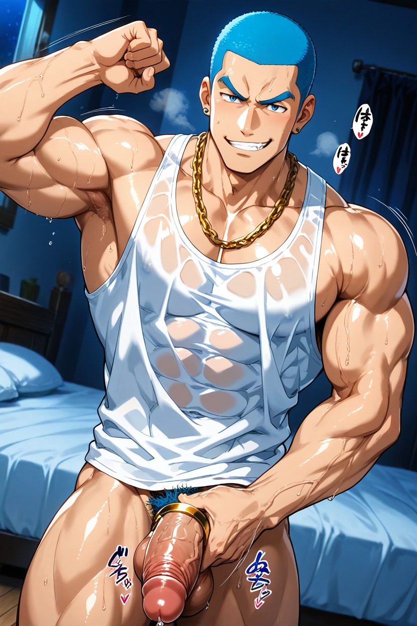 Dark Blue Public Hair, A Guy, Expresión Arrogante Porno gay IA